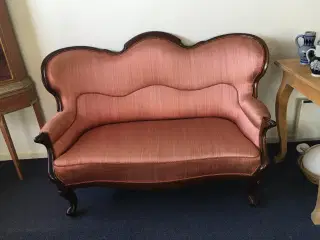 Maghoni sofa og stol (spritpoleret sofa)