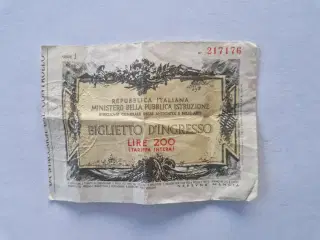 Italy Biglietto D'Ingresso ticket 200 Lire