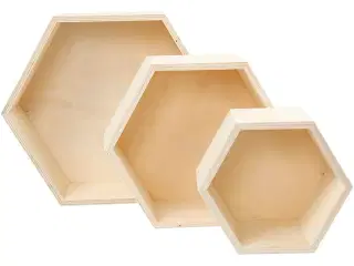 Bogkasser, sekskantet, H: 14,8+19+24,2 cm, D: 10 cm, 3stk./ 1 sæt