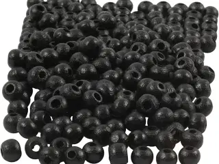 Træperler, diam. 5 mm, hulstr. 1,5 mm, sort, 6g/ 1 pk.