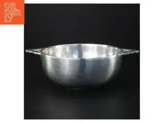 Sølvfarvet metal skål med hanker (str. Ø 19,5 cm)