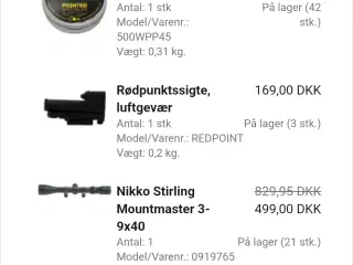Luftgevær med tilbehør. Fejlkøb