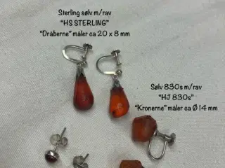 Vintage sølv/rav øreringe + sølv ørestikker