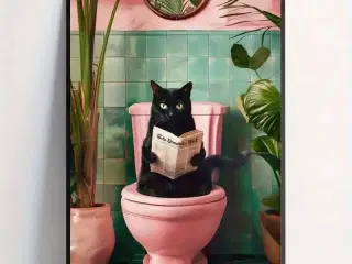 * Lærredsmaleri/tryk; Sød kat på wc´et