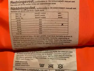Redningsvest 40-60 kg