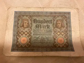 Tysk 100 mark seddel fra 1920.