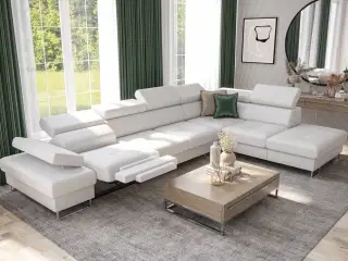 GALAKSE RELAX HJØRNESOFA MED SOVEFUNKTION 225X350 CM Hvidt øko læder HØJRE