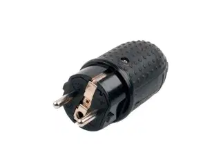 Stikprop m/side-jord ip44. sort gummi han