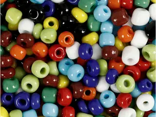 Rocaiperler, diam. 4 mm, str. 6/0, hulstr. 0,9-1,2 mm, ass. farver, 1000g/ 1 ds.