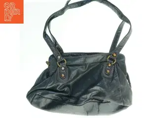 Sort skuldertaske i læder (str. 37x23 cm)