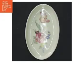 Lille porcelænsfad med blomster (str. 12x7 cm)