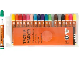 Tekstiltusch, streg 2-4 mm, ass. farver, 18stk./ 1 pk.