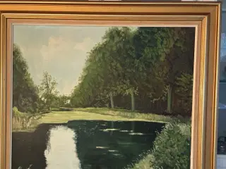 Oliemaleri af Karl Wolf: Motiv fra Krogerup Park