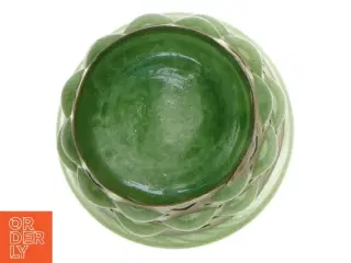Grøn Glas vase med flettet metal mønster  (str. 9 cm)