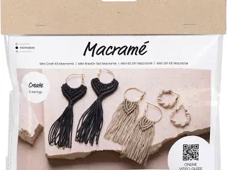 Mini DIY Kit Macramé, Øreringe, sort, olivenbrun, sand, 1 pk.