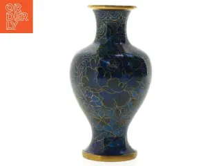 Blomsterdekoreret Cloisonné vase (str. 15,5 x 8,5 cm)