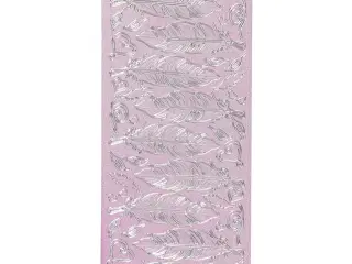 Sølv Fjer Stickers - 10x23 cm, Selvklæbende Ark