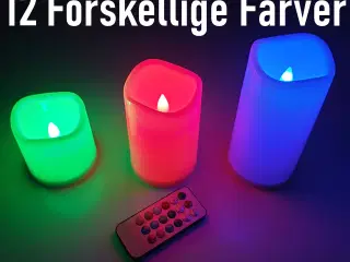 NY! 3 LED Vokslys 12 Forskellige Farver + Fjernbet