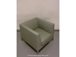 Paustian lounge stol med grøn/grå stof og grå metalben