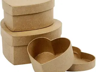 Hjerteæsker sæt - 3 håndlavede opbevaringskasser