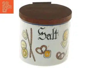 Keramik saltkar med låg fra Knabstrup (str. Ø 11 cm)