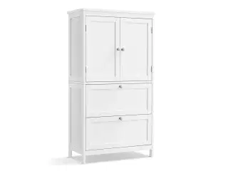 Badeværelsesskab på gulv fritstående skab med 2 skuffer og 2 døre, justerbar hylde, 30 × 60 × 110 cm, hvid