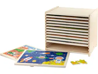 VIGA Puslespilsreol med 12 Farverige Puslespil