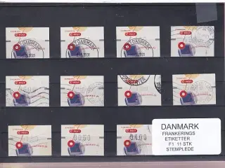 Danmark - Frankeringsetiketter  F 1 - 11 Stk. Stemplede