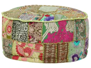 Puffe med patchwork rund bomuld håndlavet 40 x 20 cm grøn