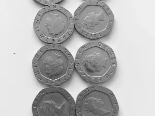 1982 UK 20 Pence mønt & 1985-2006 20 pence -mønter