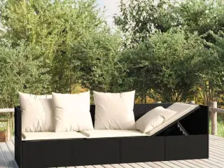 Udendørs loungesofa med hynder polyrattan sort