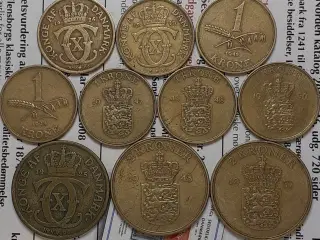 1 + 2 kroner, 1925 - 1957, 10 forskellige