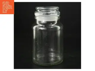 Gennemsigtig glasbeholder med låg (str. H. 17 cm. ø. 9,5 cm)