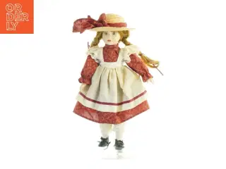 Porcelænsdukke med tøj og hatteaccessoires (str. 44 x 11 cm)