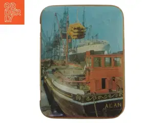 Vintage 1950&#39;er blå Skibsmotiv metal dåse fra Edward Sharp & Sons LTD (str. 16x12 cm)