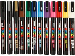 Posca Tusch, PC-3M, streg 0,9-1,3 mm, fine, ass. farver, 12stk./ 1 pk.