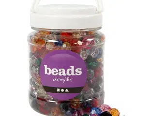 Facetperler, str. 10-12-16 mm, hulstr. 1-2,5 mm, ass. farver, 500 g, 700ml/ 1 ds.