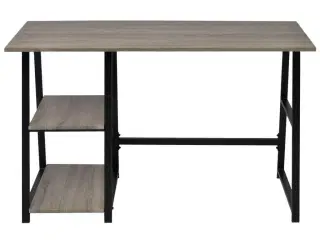 Skrivebord med 2 hylder grå og eg