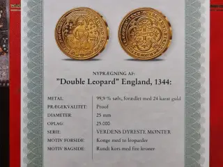 ENGLAND DOUBLE LEOPARD 1344 Smuk Sølv 24K Forgyldt