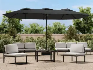 Parasol m. dobbelt parasoldug 449x245 cm antracitgrå