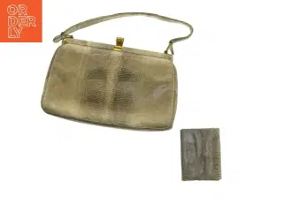 Håndtaske og pung i slangeskindsdesign (str. 26 x 15 cm)