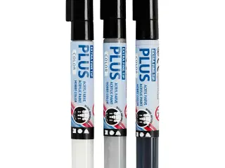 Plus Color Tusch, L: 14,5 cm, streg 0,7 mm, sort, råhvid, rain grey, 5,5 ml, 3stk./ 1 pk.