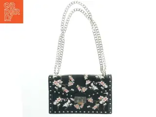 Sort taske med blomsterbroderi (str. 26x17 cm)