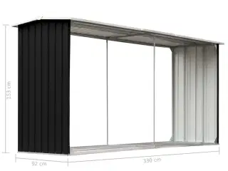 Brændeskur 330 x 92 x 153 cm galvaniseret stål antracitgrå