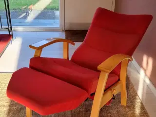 Flot Farstrup lænestol med fold-ud fodskammel