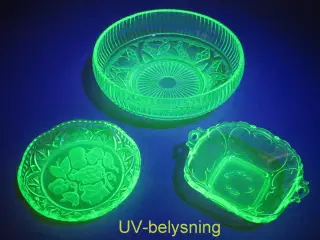 3 flotte glasskåle i uranglas