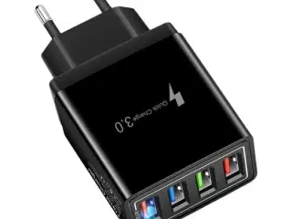 4 stk. Hurtig opladning USB-vægadapter 4 porte sort