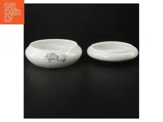 Porcelænsskål med låg og blomstermotiv (str. Ø. 15 cm)