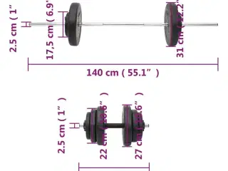 Vægtstang og håndvægt med skiver 60 kg