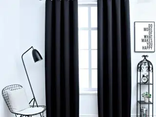 Mørklægningsgardiner 2 stk. med metalringe 140 x 245 cm sort